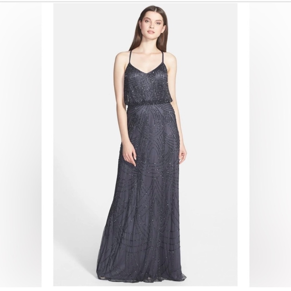 Adrianna Papell - Art Deco Beaded Blouson Gown in Gunmetal